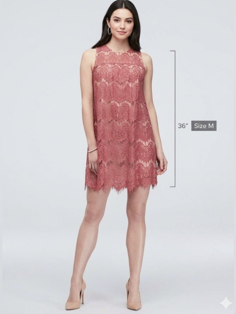 Speechless Dress, Size M, Dusty Pink, Sleeveless, Scallop Chantilly Lace